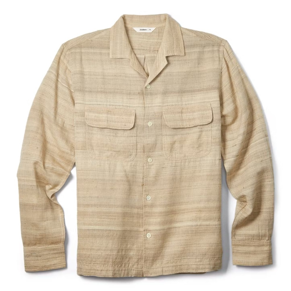 3sixteen Travertine Handloom Silk Long Sleeve Open Collar Shirt Size XL